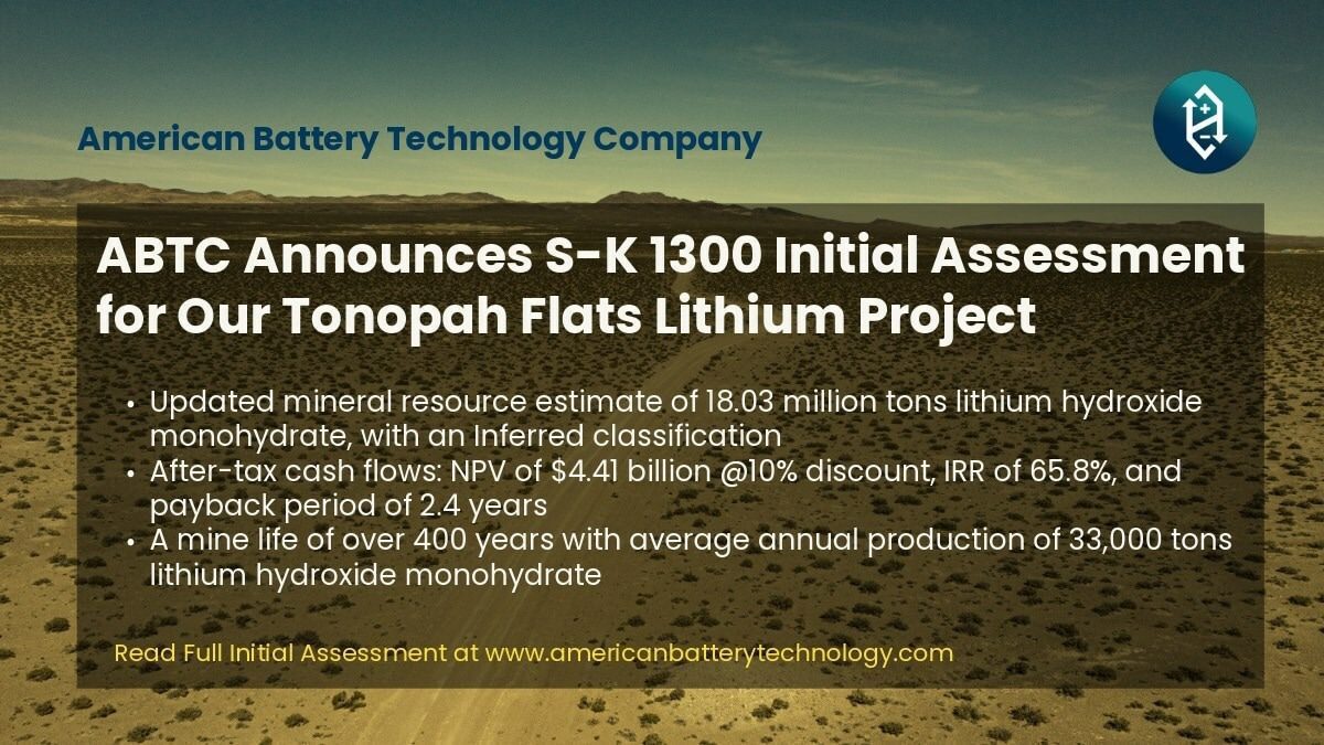 ABTC Unveils Robust Initial Assessment of Total Lithium Project, Signaling Major Advancements in U.S. Battery Grade Lithium Production
