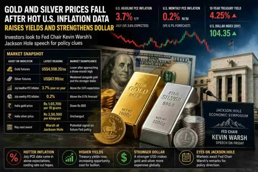 Gold Slips to $4,598 as Hot July Inflation Data Dents Rate-Cut Hopes; Silver at $67.99